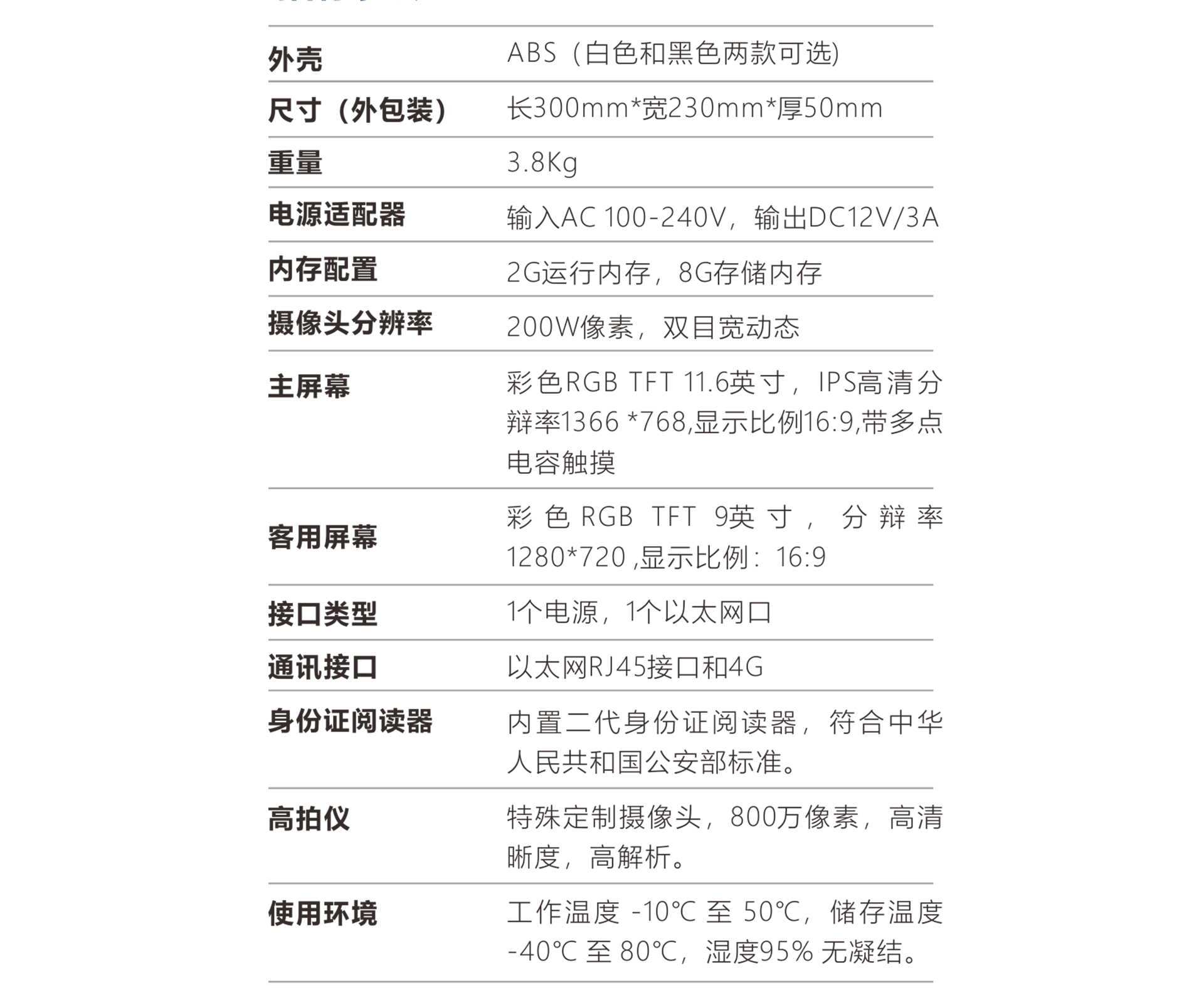 访客机主要参数